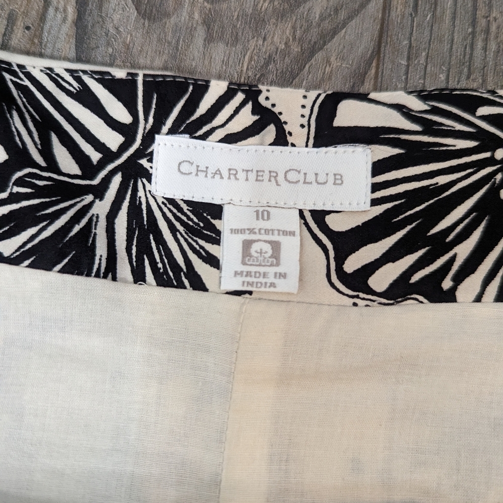 Charter Club women's knee length A-Line skirt white with black floral pleated 10 - Picture 5 of 12